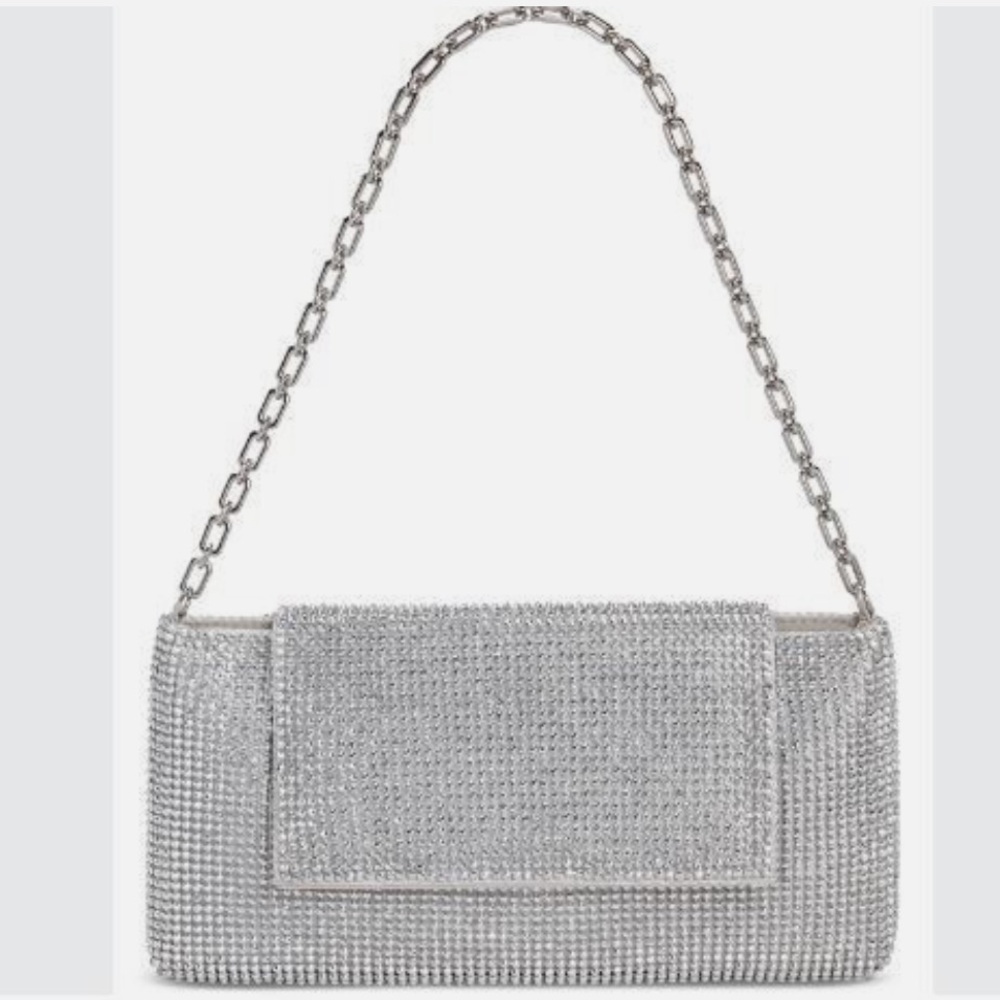 NEW WOMEN’S INC INTERNATIONAL CONCEPTS Mesh East West Silver Crystal Clutch Bag
